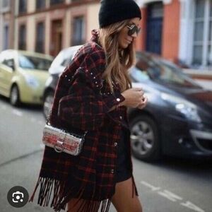 Zara Black and Red Checkered Buffalo Plaid Studded Jacket
